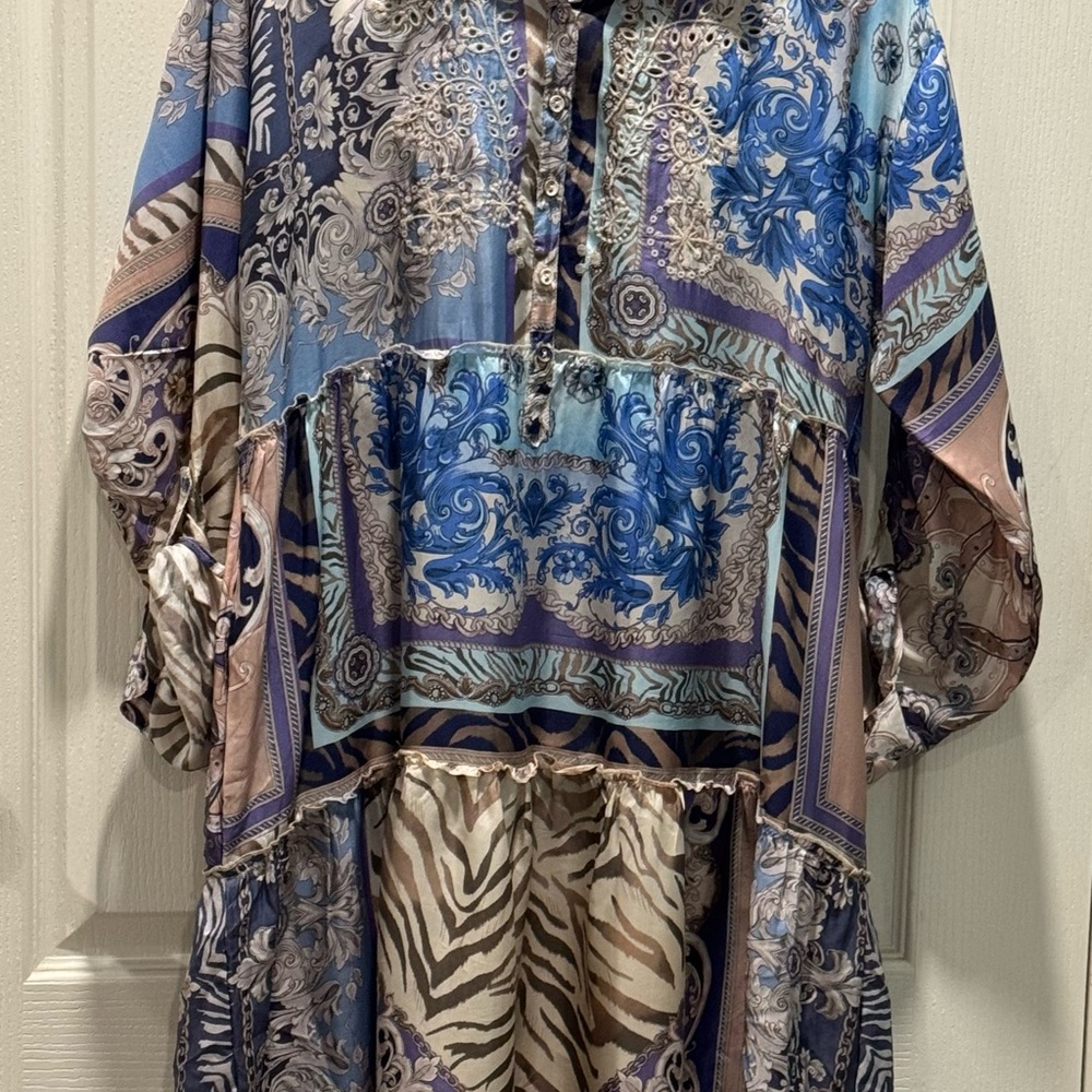 Johnny Was Blue and Beige Patterned Dress